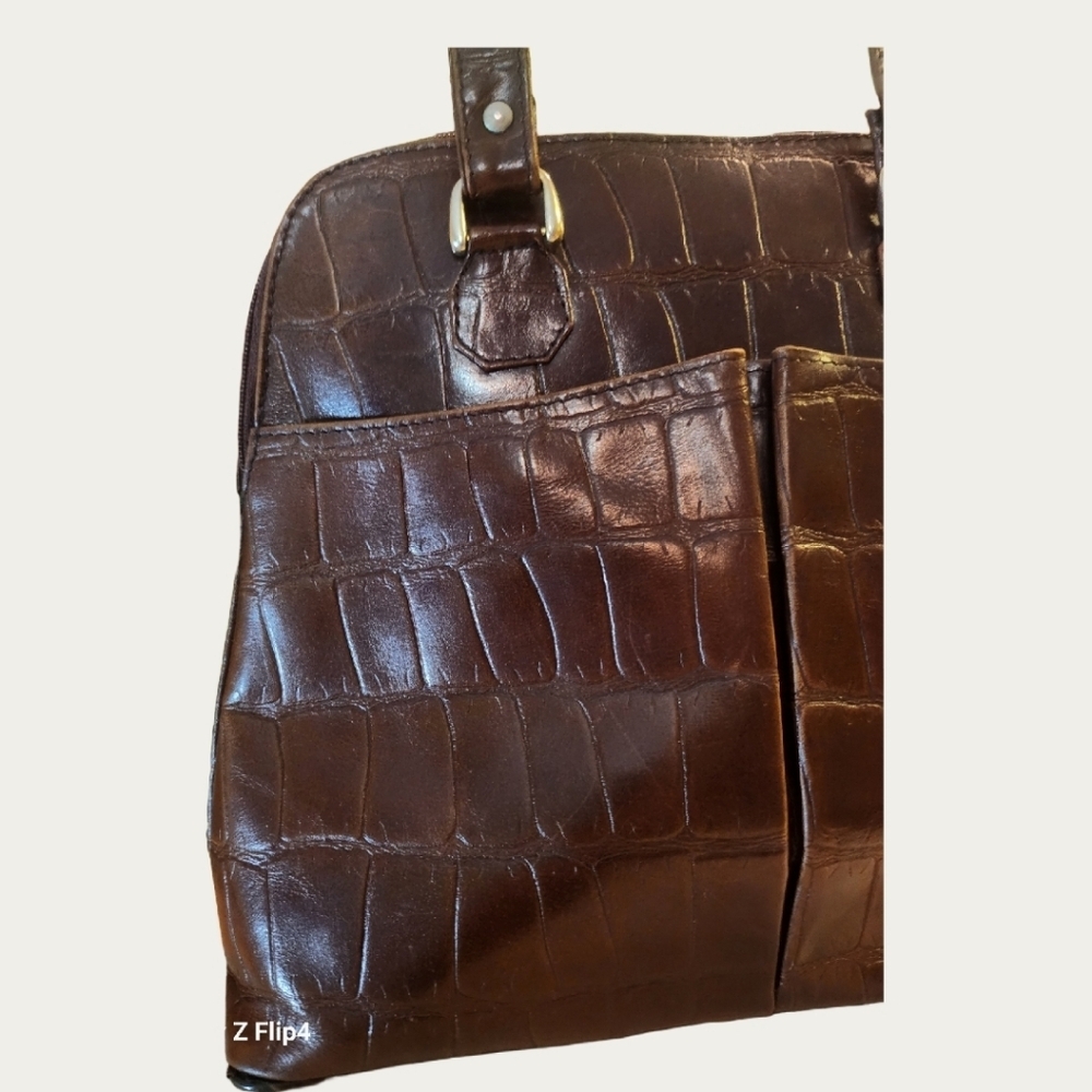 Vintage Sorpresa!Croc Embossed Mahogany Leather Shoulder Bag - Picture 4 of 17